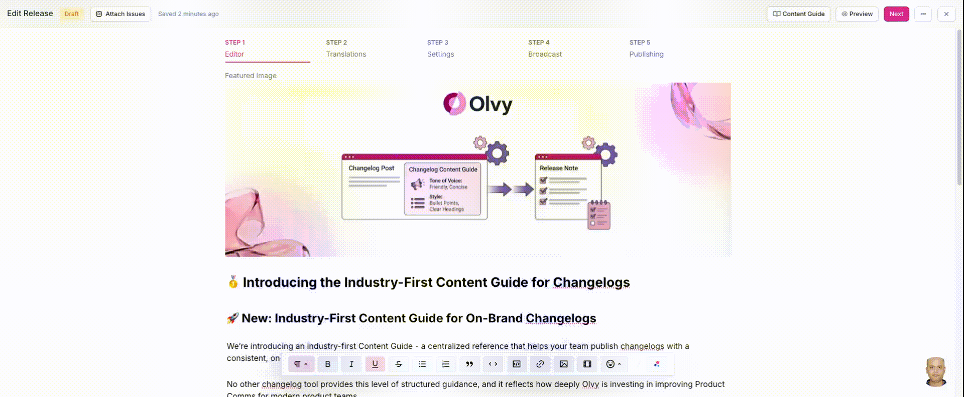 Olvy Changelog Content Guide